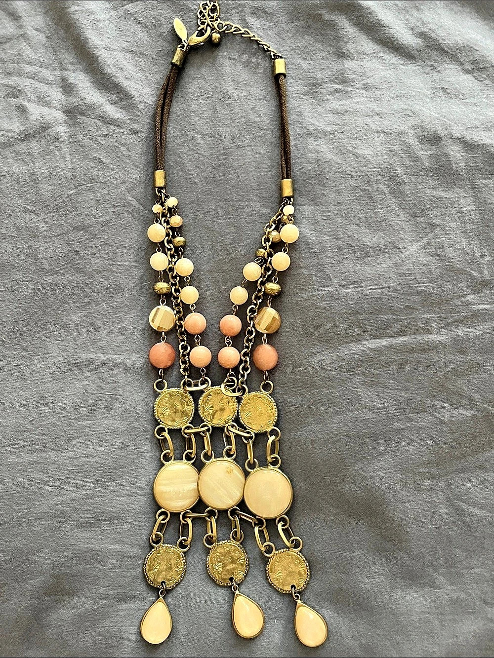 Chicos Layered Pendant Necklace in Gold & Pink Like New